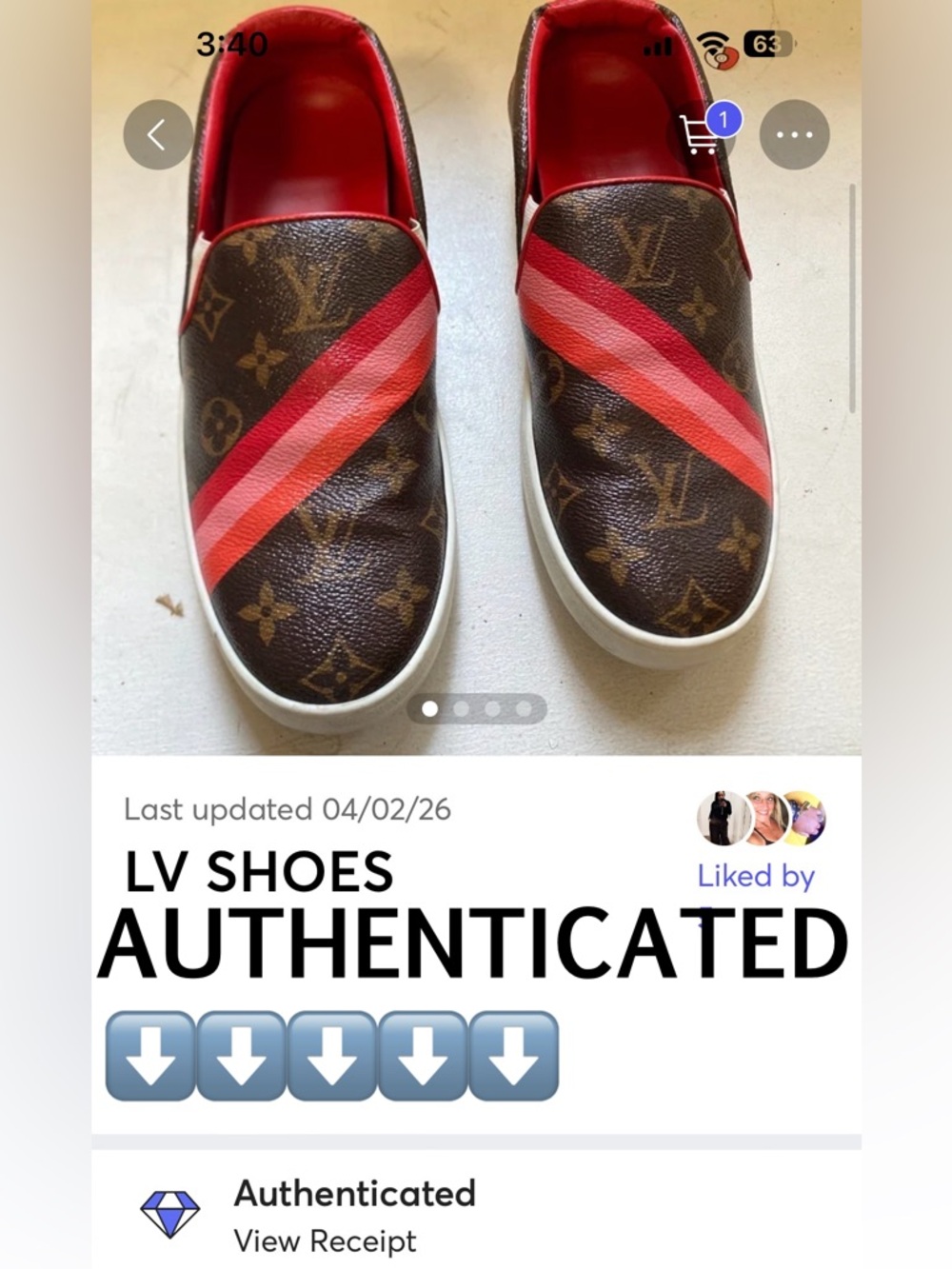 Louis Vuitton Brown Monogram Slip-Ons with Red and Pink Diagonal Stripes - Picture 5 of 5